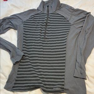 Patagonia Gray and Black Striped Merino wool base layer